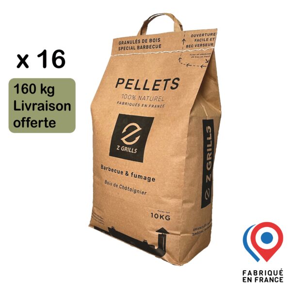 Palette de 16 sacs de pellets (160 kg) - 100% Châtaignier français