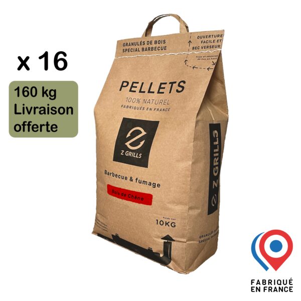 Palette de 16 sacs de pellets (160 kg) -  100% Chêne français