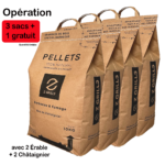 Offre 3 + 1 gratuit , 4 sacs de pellets (40 kg), 2 Châtaignier, 2 Érable à sucre